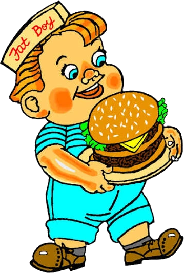The Johnie’s Jr. mascot: a rosy-cheeked kid in a paper hat, proudly carrying a double burger